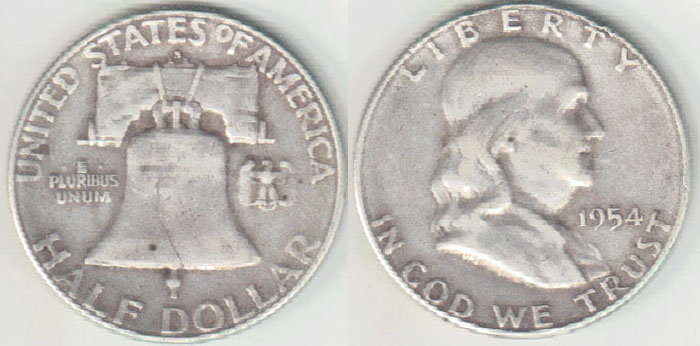 1954 S USA silver Half Dollar (Franklin) A005129